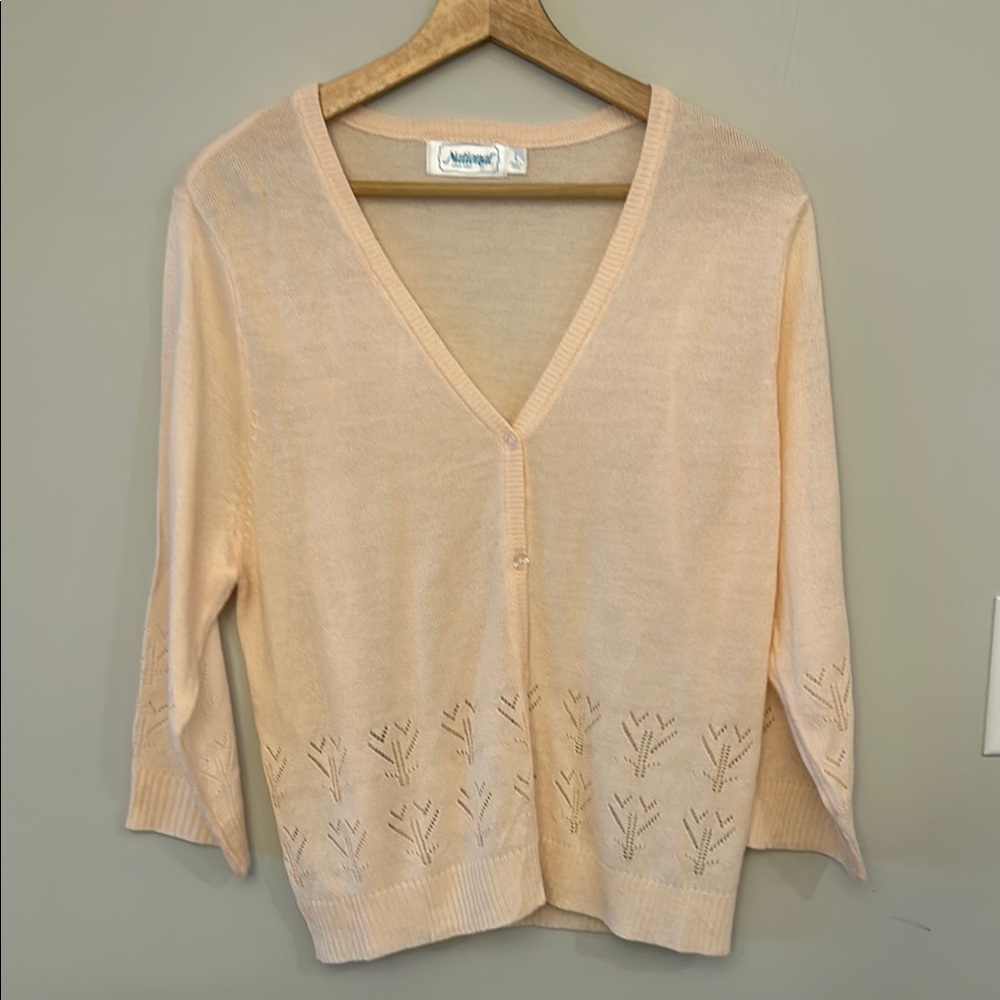 Peach Cardigan Sweater size Large with quarter sleeves
